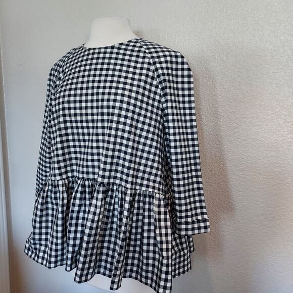 Victoria Beckham Navy White Check Blouse w/Peplum Size L - Picture 6 of 16
